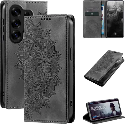 Produktbild von Mandala Handyhülle für Samsung Galaxy S26 Ultra RFID Schutz Klapphülle Case Cover Design Schutzhülle Farbe: Schwarz