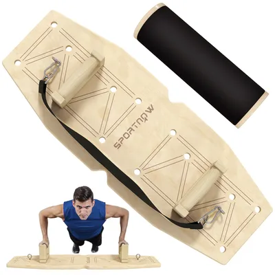 Produktbild von SPORTNOW, fitness parallety na tréning svalov drevené tyče na kliky s 8 pármi otvorov, vrátane odporových pásov, 11 cvičení