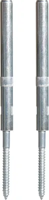 Two metal shelf supports with screws on a white background.