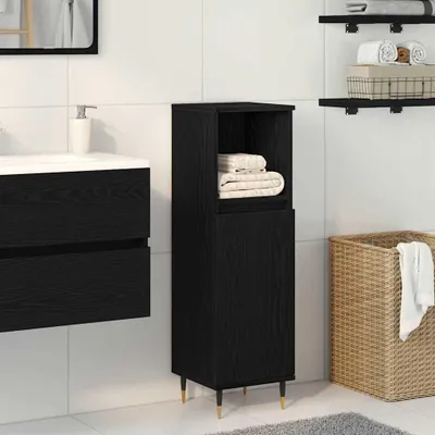 Produktbild von "2026 MODERNE"Badezimmerschrank/Badezimmermöbel- modernes Design - Badkommode - mit Tür Schwarz Eichen-Optik 30x30x100cm Promotion734142 - Badezimmerschränke
