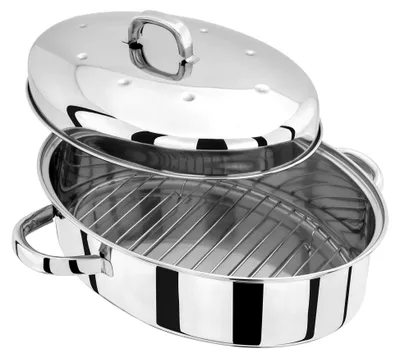 Produktbild von Edelstahl Bräter mit Deckel, backofengeeignet - Bräter für den Backofen mit Rost und Deckel 32 cm x 22 cm x 18,5 cm