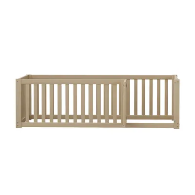 Produktbild von Flieks Kinderbett Bodenbett Holzbett mit Rausfallschutz und Tür, Spielbett Einzelbett für Kinder 90x200cm, Naturbelassen