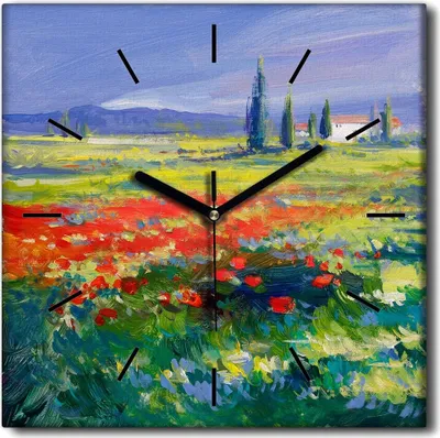 Produktbild von Coloray Uhr auf Leinwand 30x30 cm Wand Uhr Dekoration Wohnzimmer Segeltuch schwarze Hände -Naturwiesenlandschaft.