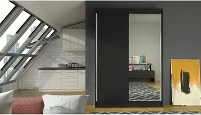 Obrázok produktu pre Šatníková skriňa so zrkadlom 120 cm SAMANRE 1 - čierna