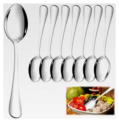 Produktbild von 8 Stück große Esslöffel aus Edelstahl, 19 cm, spiegelpoliert, spülmaschinenfest, silber, Kaffeelöffel, Dessertlöffel, Suppenlöffel Set, Servierlöffel für Küche, Zuhause, Restaurant, Party