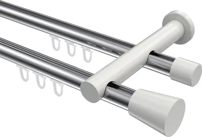Produktbild von Interdeco Innenlaufstange / Gardinenstange mit Innenlauf Chrom / Weiß, Typ Platon Sitra (Konus), 20 mm Ø 2-läufig, 200 cm