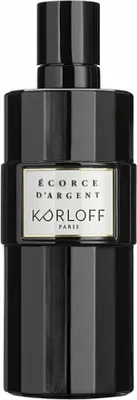 A black perfume bottle with a silver label.
