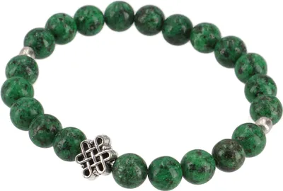 Produktbild von Mala Armband, Handmala Endlosknoten, Buddhistischer Schmuck 8 mm - Jaspis, Grün, Halbedelstein, Armreifen & Armbänder Modeschmuck