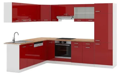 Productafbeelding van Hoekkeuken Vicco R-Line Rode hoogglans/Wit 287 x 227 cm, WB Eik, Model 42320