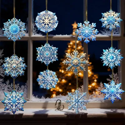 Weihnachtsbaum-Anhänger Schneeflocken aus Holz, 1 Stück