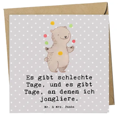 Produktbild von Mr. & Mrs. Panda Grußkarte Bär Jonglieren - Grau Pastell - Geschenk, Zirkus, faltkarte, Sport, Klappkarte, Jongleur, anlasskarte, Artistik, Glückwunschkarte, doppelkarte