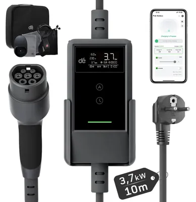Produktbild von Mobiles Elektroauto-Ladegerät - EV-Ladegerät Typ 2 - 10-m-Kabel - App-Steuerung mit Bluetooth - Max. 3,7 kW - 16 A - IP66 - 200–240 V
