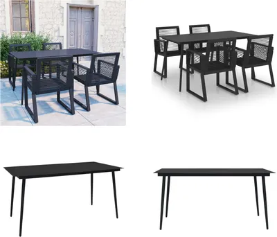 Produktbild von vidaXL 5 tlg. Garten Essgruppe PVC Rattan Schwarz - Garten-Essgruppe - Garten-Essgruppen - Essgruppe - Essgruppen