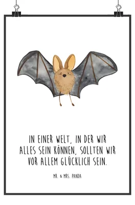 Produktbild von Mr. & Mrs. Panda Bild Fledermaus Flügel DIN A2 - Weiß - Geschenk, drucke, Kunstdruck, Lustige Sprüche, poster, wanddeko, Wandbild
