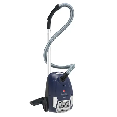 A blue and silver vacuum cleaner is shown against a white background.