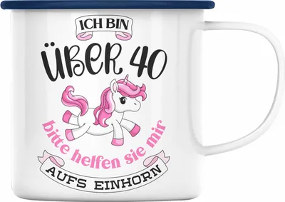 Produktbild von Trendation - 40 Geburtstag Frauen Emaille Tasse Einhorn Geschenk Mutter 40er Geschenkideen Emaille Tasse (Blau)