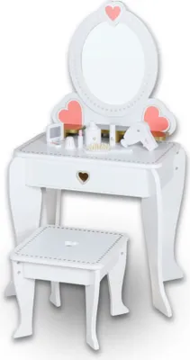 Produktbild von Rijoka Kinder Schminktische aus Holz mit Hocker und Spiegel – Schminkkommode – 49 x 34 x 97 cm - Weiß