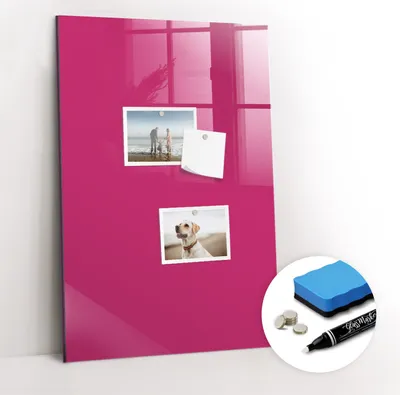 Produktbild von Magnetpinnwand Memoboard - Zubehörsatz - Weißer Marker + Schwamm + Magnete - 40 x 60 cm - Kräftige rosa Farbe