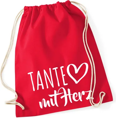 Produktbild von Huuraa Turnbeutel Tante mit Herz 12 Liter Classic Red Baumwolle Rucksack Geschenkidee