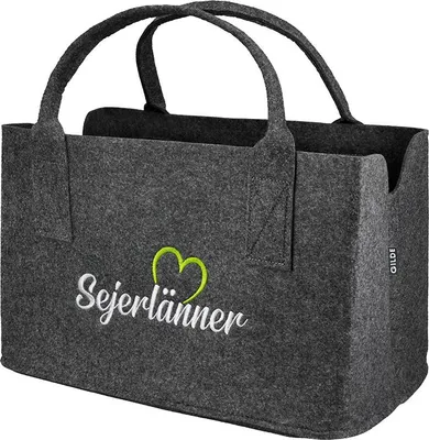 Produktbild von GILDE Tasche, rechteckig, "Sejerlänner", Herzmotiv, Schriftzug, Filz, grau, , L. 26 cm, B. 40 cm, H. 25 cm 44666