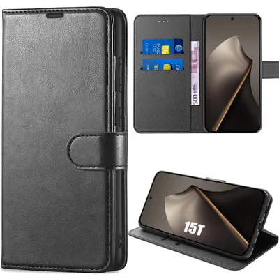 Image de Coque pour Xiaomi 15T, Protection Intégrale Anti-Rayures Antichoc Synthécuir Luxe Noir