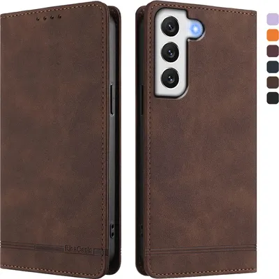 Immagine prodotto di Custodia per Samsung Galaxy S22+ 5G, custodia retro in Finto cuoio con supporto e slot per carte di credito Marrone