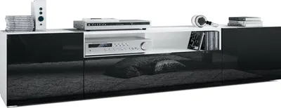 Produktbild von Vladon Lowboard Mogan, TV-Kommode mit 2 Türen, 1 Klappe und 1 offenes Fach, Weiß matt/Schwarz Hochglanz (181 x 39 x 35 cm)