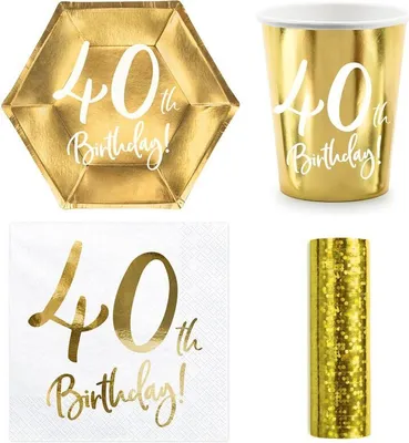 Produktbild von Party Geschirr 40. Geburtstag gold Partyset Einweggeschirr 40 Jahre Teller Becher Servietten