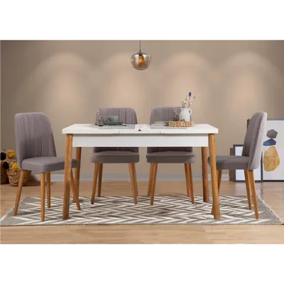 Obrázok produktu pre Skye Decor, Santiago White Grey Atlantic Pine, súprava rozkladacieho jedálenského stola a stoličiek (5 kusov), atlantická borovica, 100 % MELAMÍNOM POTRETÁ DOSKA, 120 x 75 x 77 cm
