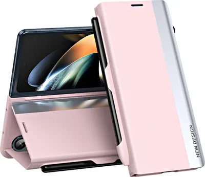 Image de Etui Samsung Galaxy Z Fold3, étui magnétique en cuirPolyuréthaneavec fonction stand pour Samsung Galaxy Z Fold 4 5G Rose