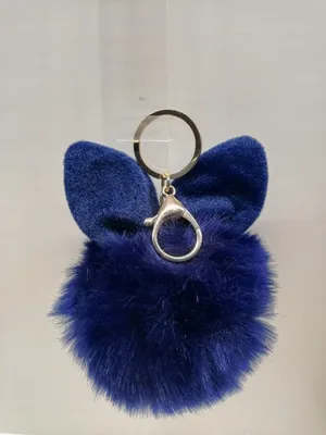 Produktbild von Schlüsselanhänger Pelzpompom Kaninchenohren Marineblau Für Auto