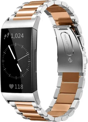 Produktbild von Strap-it Fitbit Charge 3 Gliederarmband (Silber / Roségold)