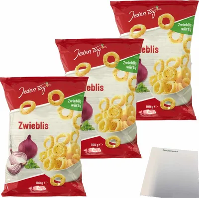 Produktbild von Jeden Tag Zwieblis zwieblig-würzig Zwiebelringe 3er Pack (3x100g Packung) + usy Block