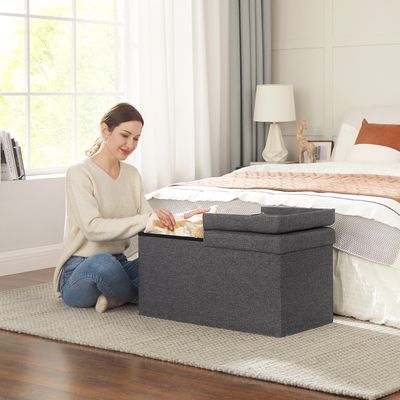 SONGMICS Sitzhocker, Sitzbank, mit Klappdeckel, bis 300 kg belastbar dunkelgrau