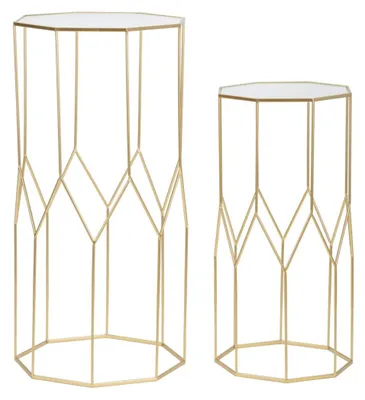 Produktbild von Paar neue quadratische Telefontische aus Glas in Goldmetall und Glas - Modernes Glam-Design - Glam-Stil 1427820000
