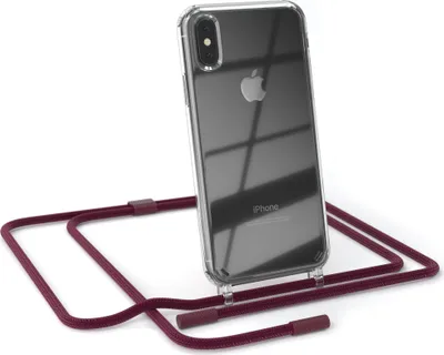 Produktbild von EAZY CASE Handykette für Apple iPhone XS Max, Clear Case aus Silikon, mit Umhängeband, abnehmbare Endstücke, Handyband in Rot