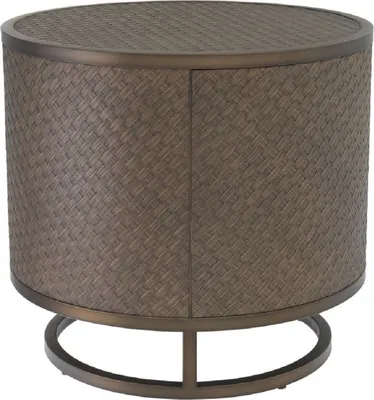 Produktbild von Casa Padrino Luxus Beistelltisch Bronze Ø 55 x H. 50,5 cm - Runder Eichenfurnier Tisch mit Edelstahl Gestell - Luxus Wohnzimmermöbel