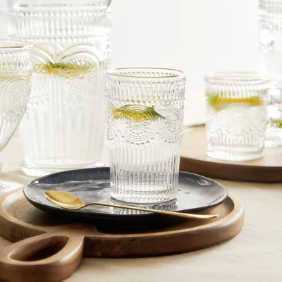 Produktbild von Glas Trinkglas Wasserglas Saftglas Cocktailglas BARREL hoch mit Goldrand 0,35 l HOMLA