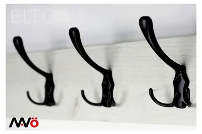 Produktbild von 10 schwarze Kleiderhaken zum Schrauben, Dreierhaken für die Garderobe