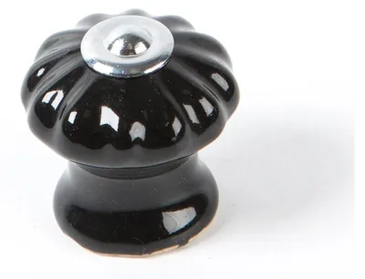 Image de Bouton De Meuble Modèle E524, En Porcelaine Et Acier Finition Noire, ø 28 Mm, Blister 4 Unités