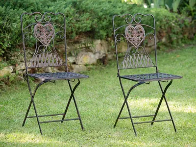 Produktbild von 2x Gartenstuhl Paar Stuhl Bistrostuhl Eisen Antik-Stil Gartenmöbel braun