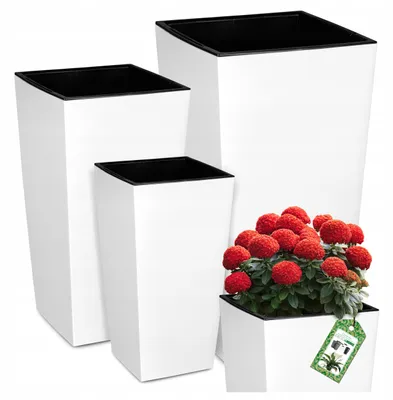 Produktbild von Deco4Home Moderne Weiße Matt Blumenkübel Standgefäß mit Einsätzen