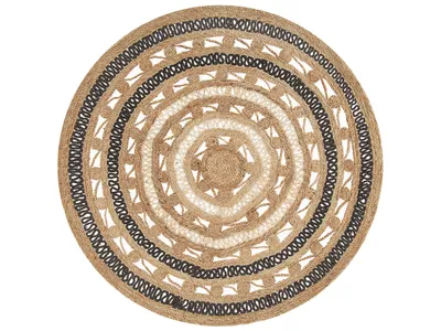 Produktbild von BELIANI Teppich Beige Schwarz Jute ø 140 cm Kurzflor Boho Mandala Handgefertigt Rund