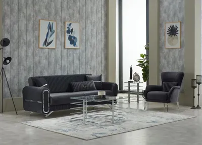 Produktbild von Garnitur Sofagarnitur Couch Polstersofa Dreisitzer Sessel Grau 2tlg