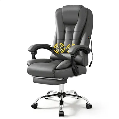 Produktbild von ALFORDSON Bürostuhl Gaming-Stuhl, Massage-Computerstuhl mit Wippfunktion mit verstellbaren Armlehnen, höhenverstellbar, grau