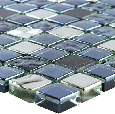 Produktbild von Glas Naturstein Mosaikfliese Cooktown Schwarz Silber