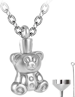 Immagine prodotto di Ciondolo per ceneri con catena per ceneri, capelli o profumo - gioielli commemorativi con riempimento per ceneri e sacchetto per la conservazione - orso d'argento