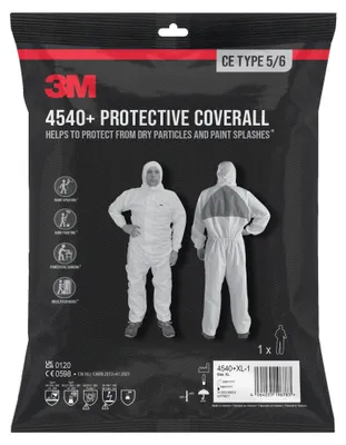 Produktbild von 3M Schutzanzug 4540+ Typ 5/6 Extra Groß, Staub- & Spritzschutz, 1 Stück