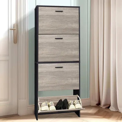 Immagine prodotto di CASABEL Scarpiera 24 paia, ante legno chiaro e struttura nera