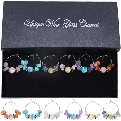 6 Weiniglas Charms Edelstein-Design mit Messingring für Armbänder